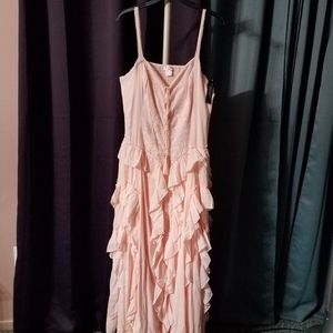venus lace up ruffle maxi dress